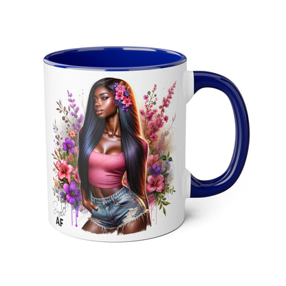 Single AF Floral Portrait Accent Mug, Unique Gift for Coffee Lovers, Home Decor, Self-Care, Birthday, Floral Art Mug, Artistic Coffee Cup