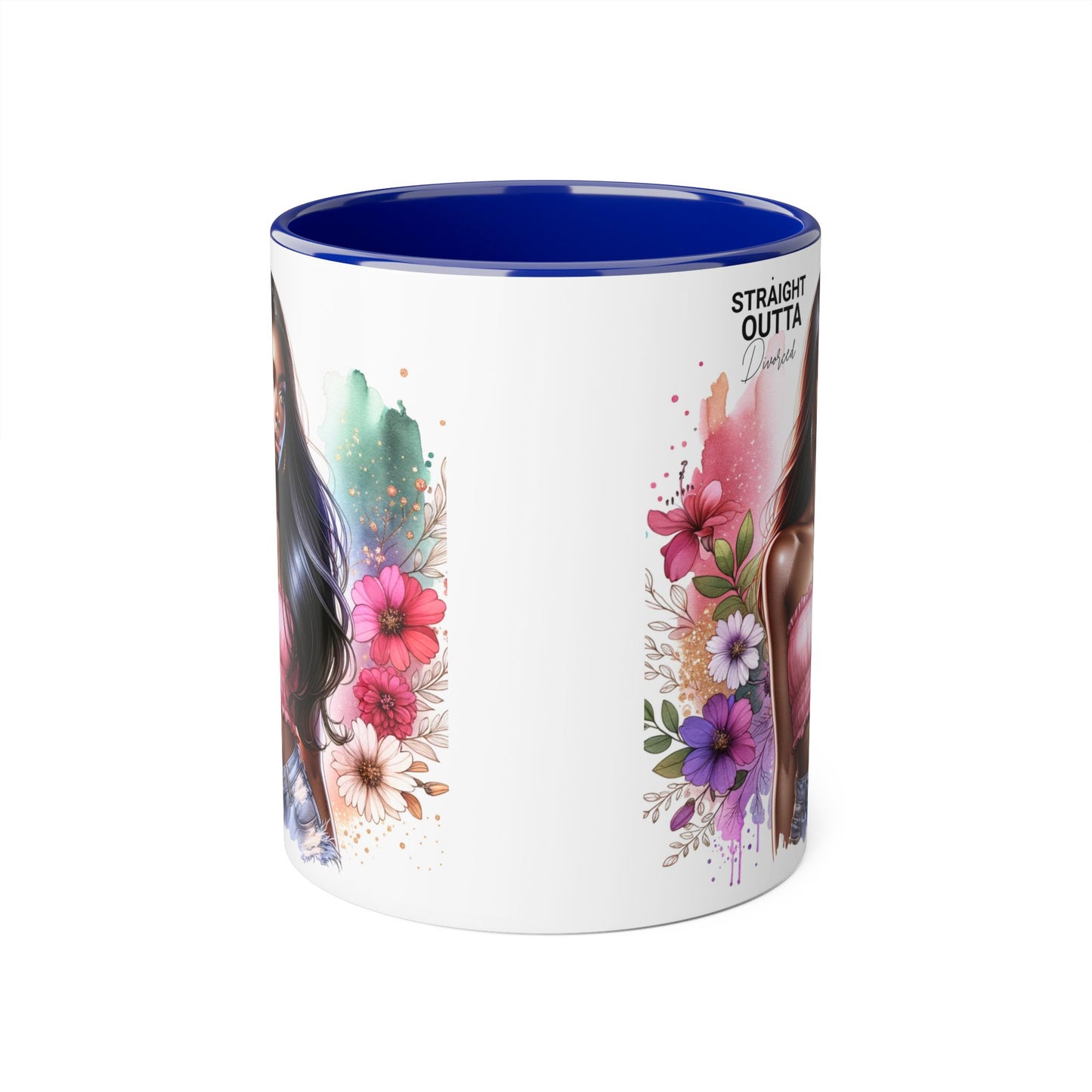 Straight Outta Divorced Humoristic Vibrant Accent Mugs, Gift for Her, Motivational Coffee Mug, Floral Design Mug, Unique Art Mug, Birthday Gift Idea, Home Decor