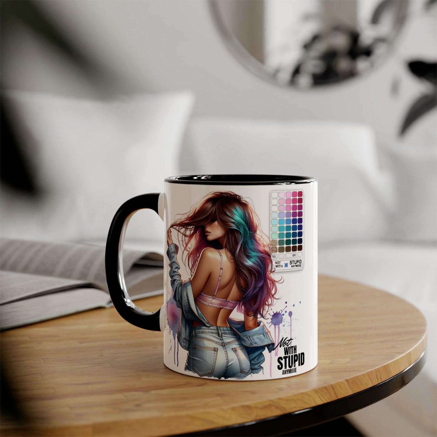 Not With Stupid Anymore Humoristic Vibrant Accent Mug - Perfect Gift for Creative Souls, Quirky Coffee Lover, Art Enthusiast, Birthday, or Just Because