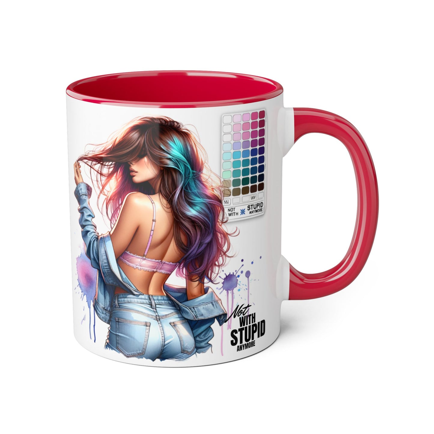 Not With Stupid Anymore Humoristic Vibrant Accent Mug - Perfect Gift for Creative Souls, Quirky Coffee Lover, Art Enthusiast, Birthday, or Just Because