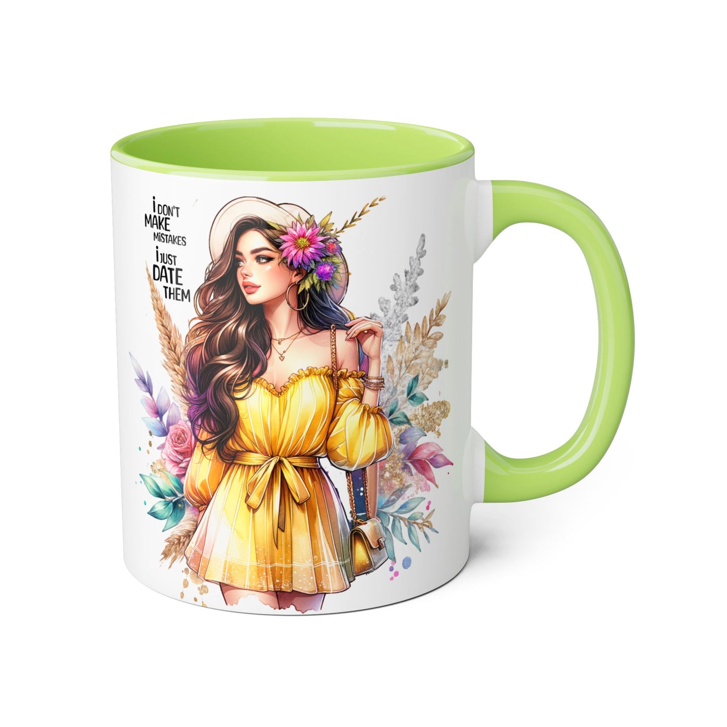 I Don't Make Mistakes, I Date Them Chic Coffee Mug with Floral Design, Inspirational Gift for Her, Unique Office Decor, Creative Birthday Present, Hot Beverage Lover's Cup
