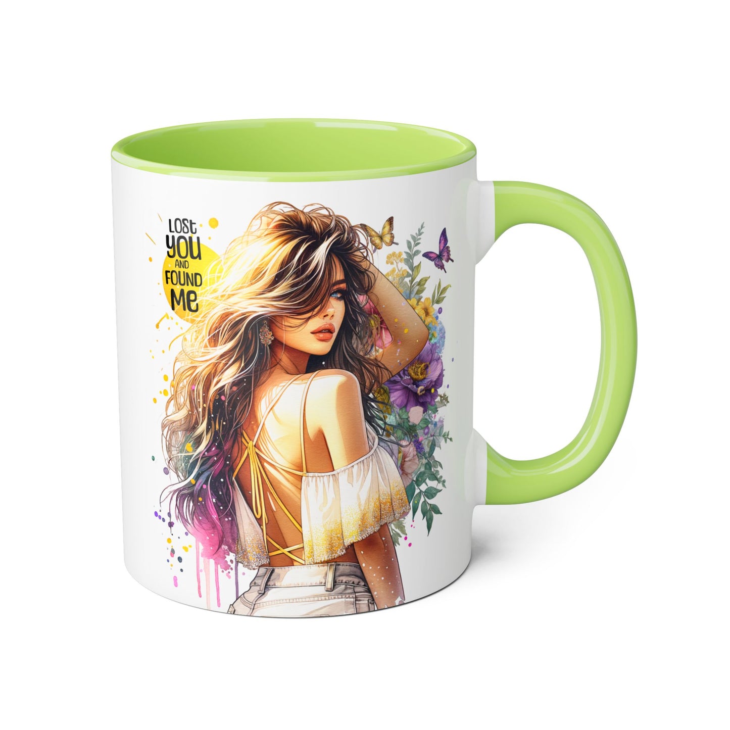 Lost You Found Me Accent Mug, Inspirational Coffee Cup, Gift for Her, Floral Art, Unique Drinkware, Birthday Mug