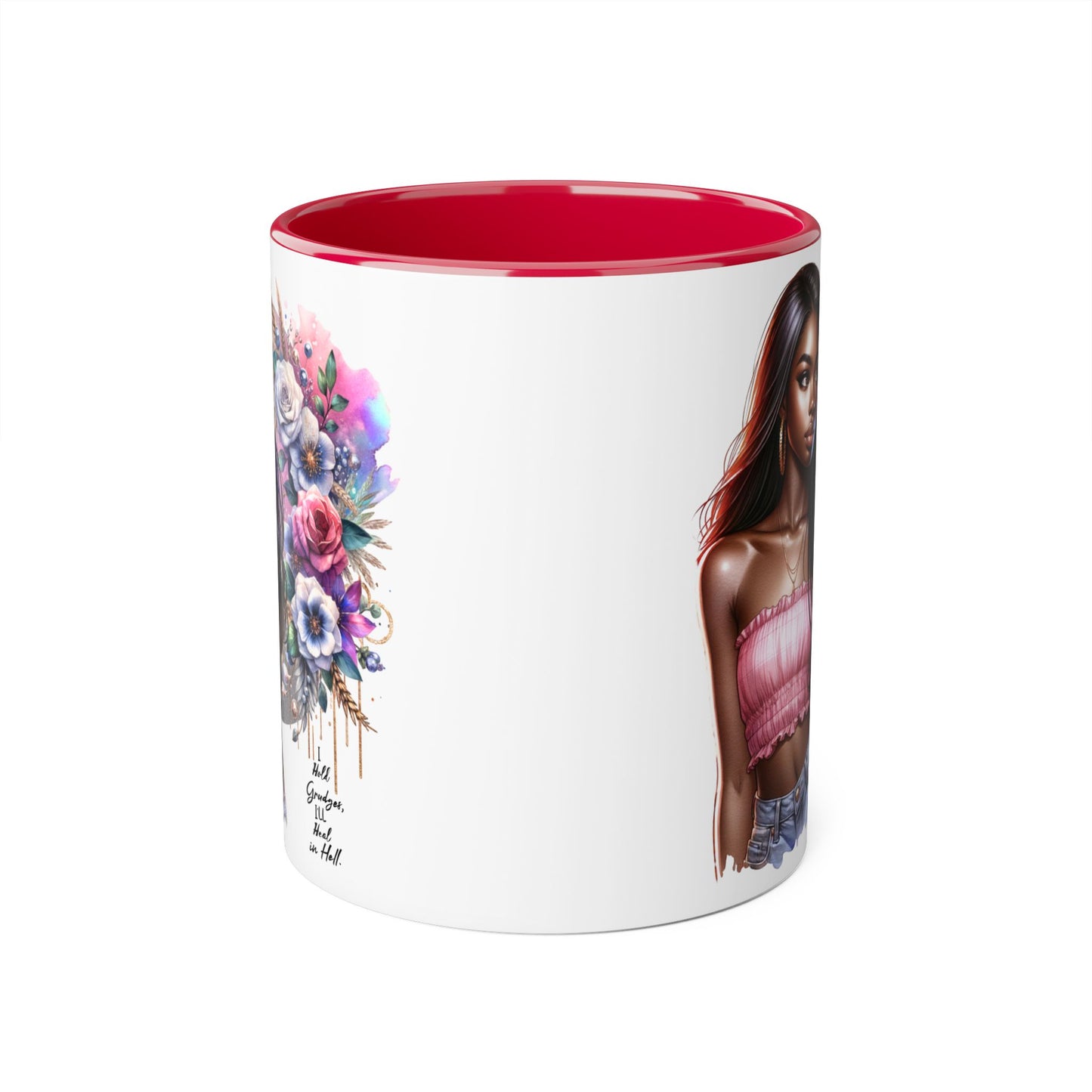 I Hold Grudges, I'll Heal in Hell  Humoristic Bohemian Floral Accent Mug, Stylish Coffee Cup, Ideal for Gifting, Home Decor, Motivational Quote Mug, Perfect for Every Occasion