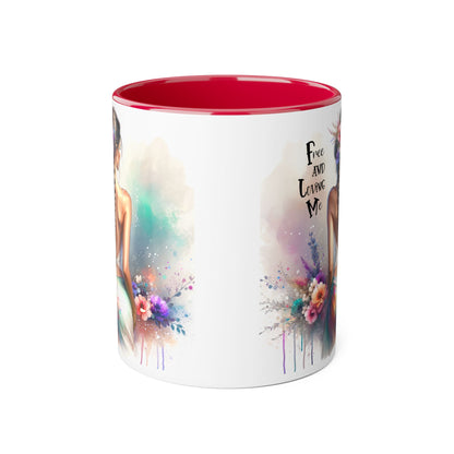 Free and Loving Me Bohemian Accent Mug, Inspirational Coffee Cup for Dreamers, Artistic Floral Mug, Gift for Her, Home Decor, 11oz Tea Mug