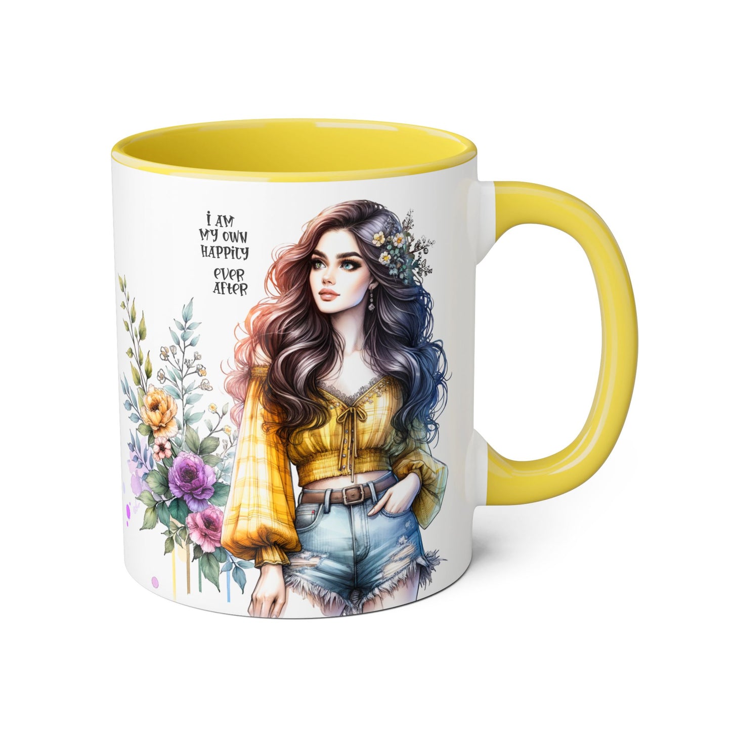 Inspirational Floral Accent Mug - 11oz, 'I Am My Own Happily Ever After '
