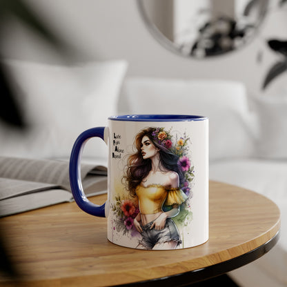 Colorful Artistic Accent Mug with Floral Design, Boho Coffee Cup, Gift for Her, Unique Tea Mug, Inspirational Quote Mug