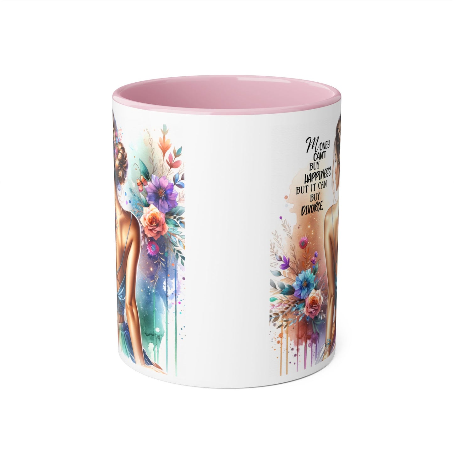 Money Can't Buy Happiness But It Can Buy Divorce Humoristic Elegant Floral Accent Mug, Inspirational Coffee Cup, Gift for Her, Self-Love Decor, Motivational Tea Mug