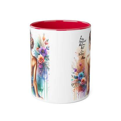 I Was Married Before But I'm Better Now Humoristic Elegant Floral Mug - Inspirational Gift for Her, Coffee Lover, Art Enthusiast, Self-Care Reminder, Unique Home Decor