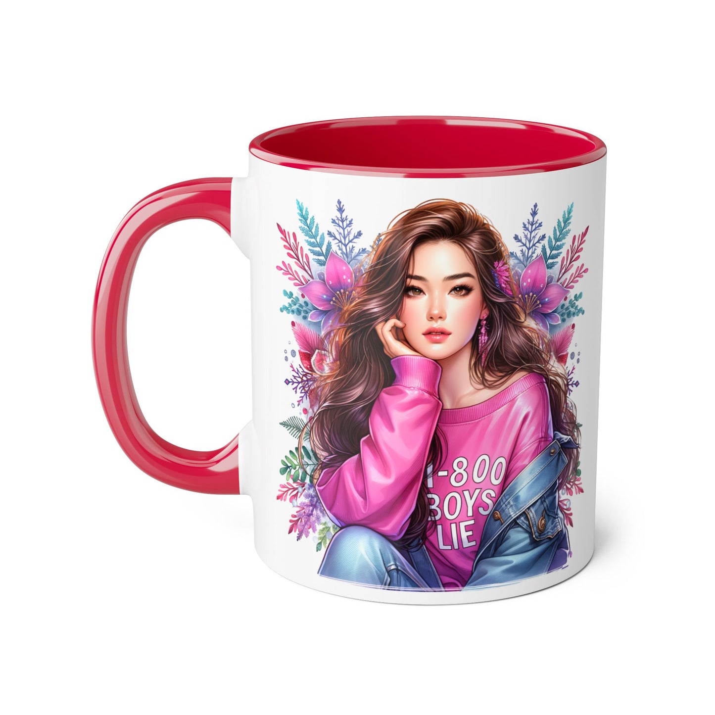 1-800-BOYS-LIE Chic Floral Accent Mug - Perfect Gift for Tea Lovers, Stylish Drinkware, Coffee Cup for Her, Women's Empowerment Decor, Trendy Floral Mug