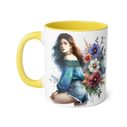 Bohemian Accent Mug - Yuck Fou Floral Design, Gift for Artists, Unique Coffee Cup, Home Decor, Stylish Drinkware