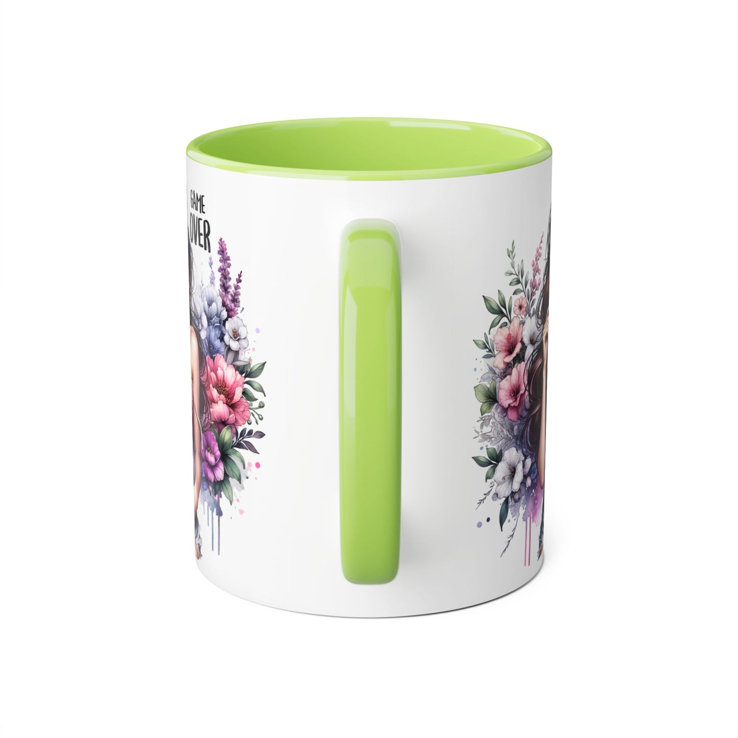 Game Over Floral Accent Mug - 11oz, Coffee Cup for Her, Gift for Gamers, Fun Tea Mug, Unique Kitchen Decor, Women’s Gift Idea