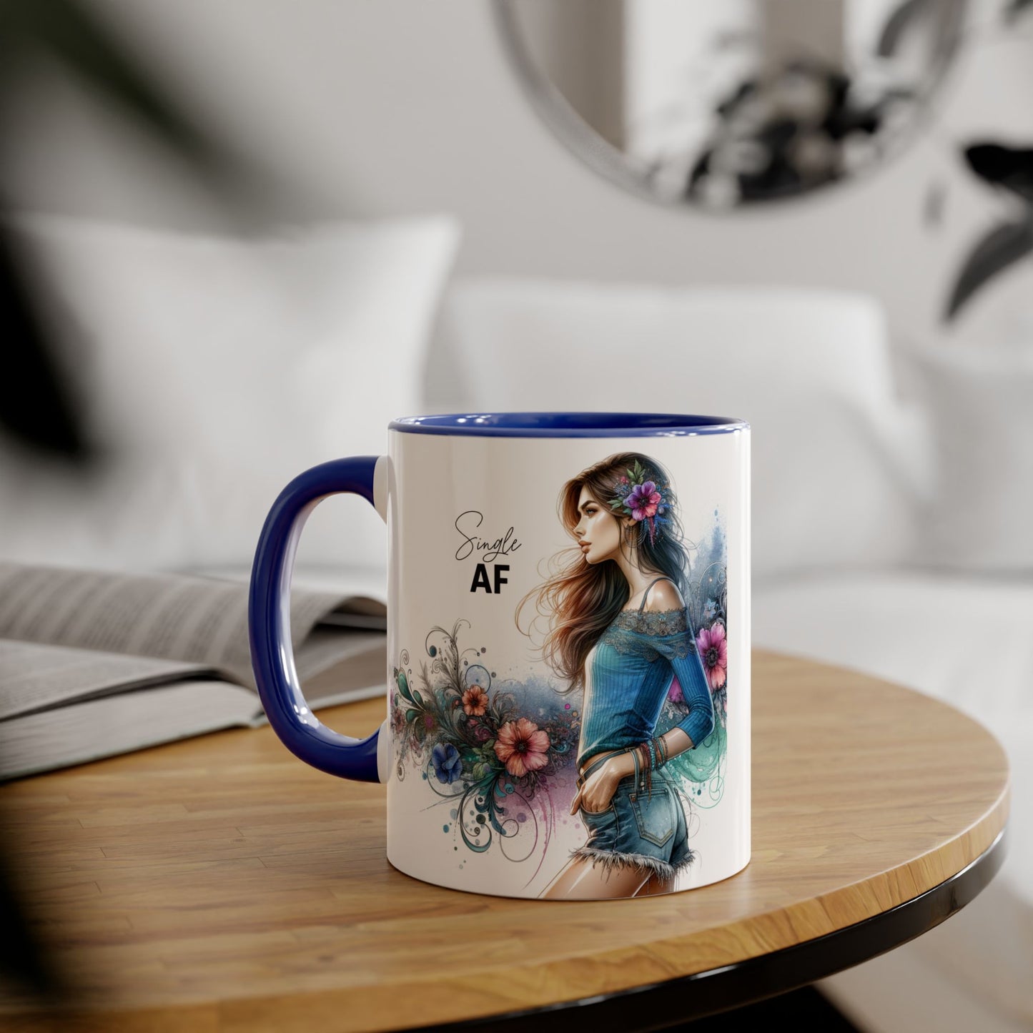 Stylish Accent Mug, Coffee Lover Gift, Floral Design Mug, Trendy Drinkware, Unique Gift for Her, Simple AF Mug