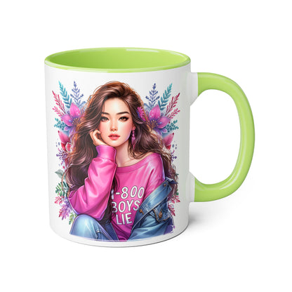 1-800-BOYS-LIE Chic Floral Accent Mug - Perfect Gift for Tea Lovers, Stylish Drinkware, Coffee Cup for Her, Women's Empowerment Decor, Trendy Floral Mug