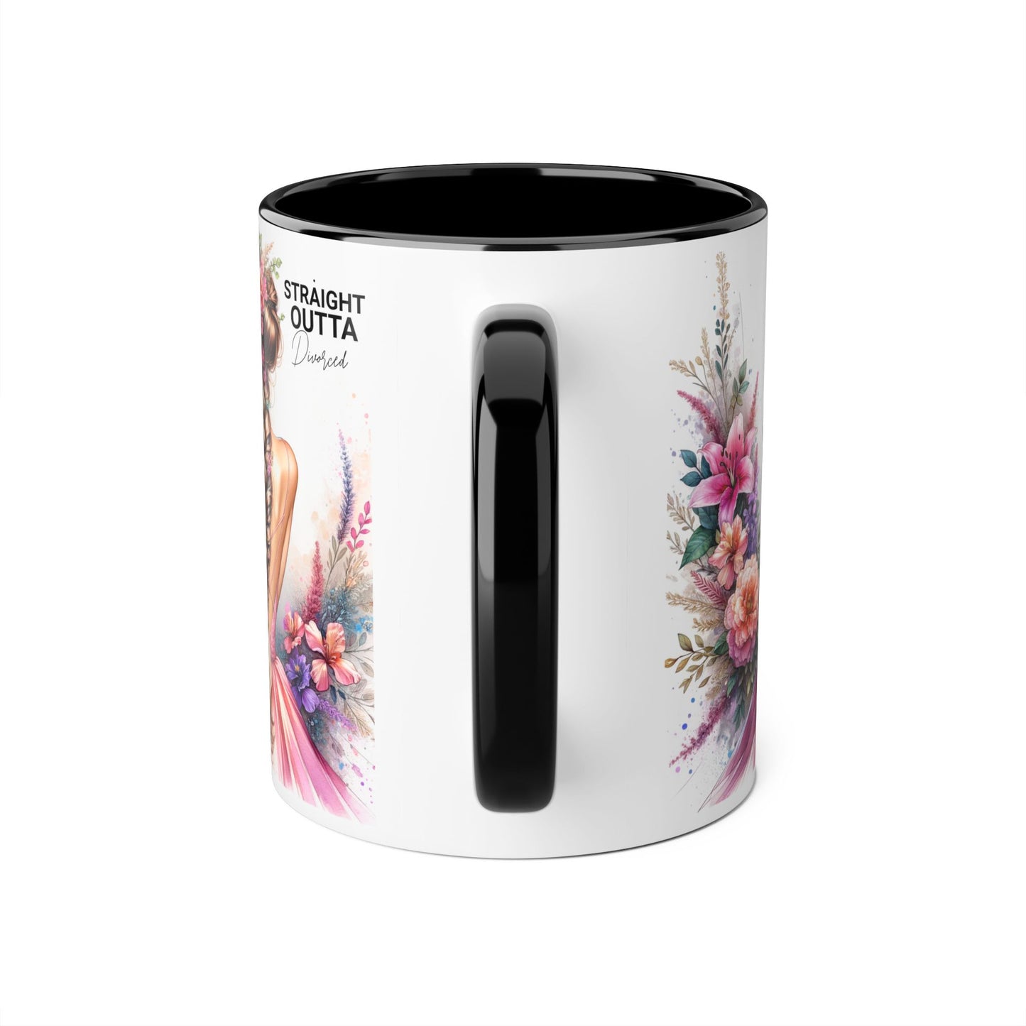 Straight Outta Divorced Humoristic Floral Art Accent Mug - Perfect Gift for Friends, Birthday Celebration, Mother's Day, Coffee Lover, Home Decor