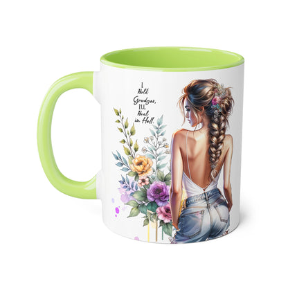 I Hold Grudges, I'll Heal in Hell  Humoristic Floral Back-View Accent Mug, Inspirational Coffee Cup, Perfect Gift for Friends, Mother's Day, Home Decor, Tea Lovers