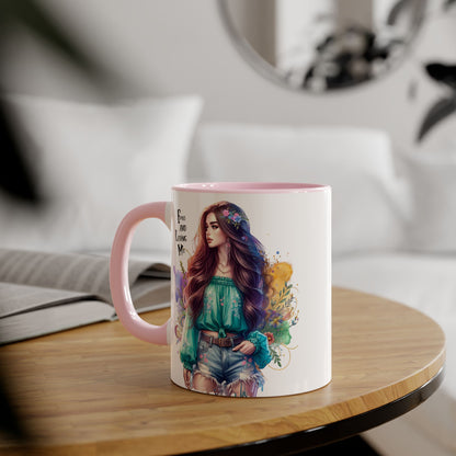 Free and Loving Me Bohemian Accent Mug with Inspirational Quote, Free and Love Me, Unique Gift for Coffee Lovers, Artistic Mugs for Women, Colorful Drinkware