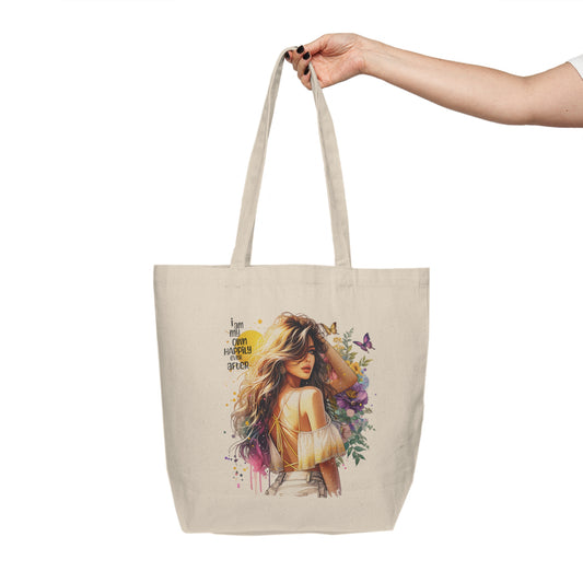 I Am My Own Happily Ever After Stylish Canvas Shopping Tote | Floral Art, Eco-Friendly Bag, Gift for Her, Quote Tote, Reusable Grocery Bag, Trendy Handbag