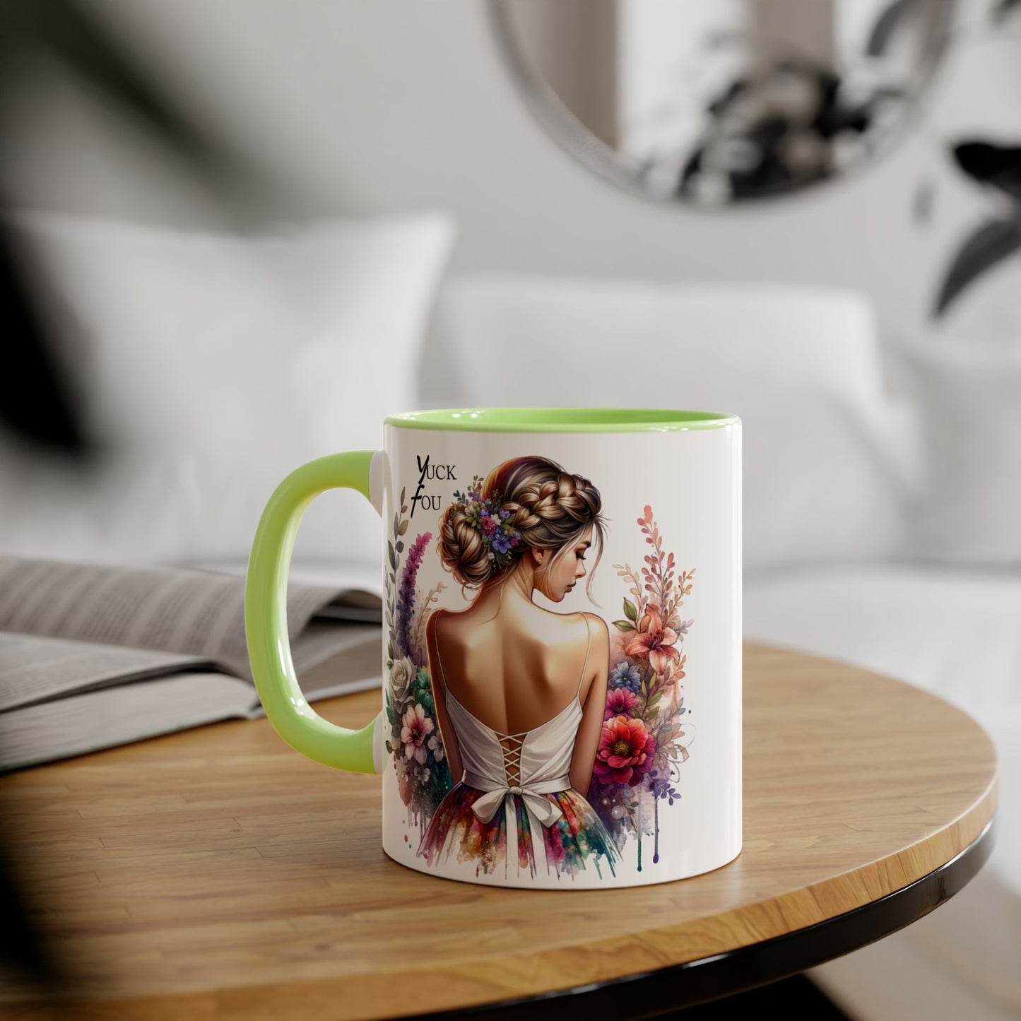 Yuck Fou Floral Artwork Accent Mug, 11oz Coffee Mug, Unique Gift for Her, Bohemian Style Mug, Personalized Coffee Cup