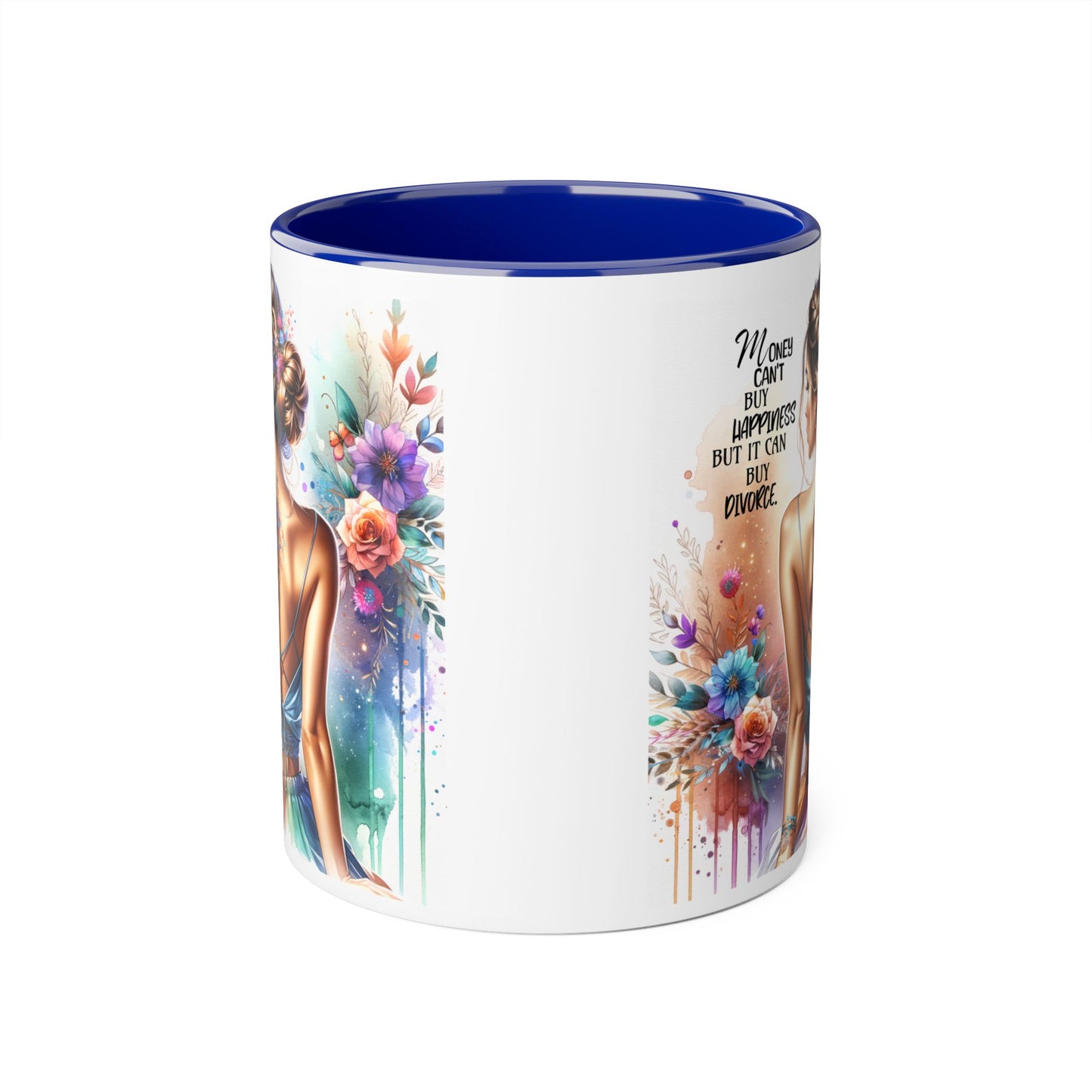 Money Can't Buy Happiness But It Can Buy Divorce Humoristic Elegant Floral Accent Mug, Inspirational Coffee Cup, Gift for Her, Self-Love Decor, Motivational Tea Mug