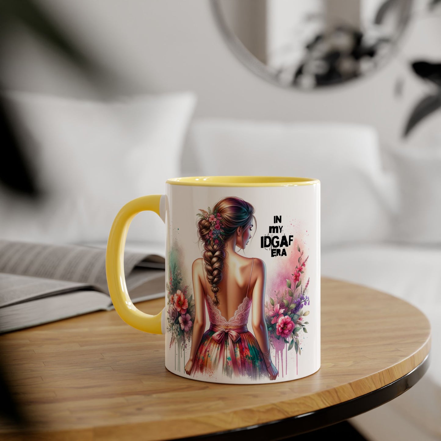 Bold IDGAF Era Accent Mug, Coffee Cup for Strong Women, Gift for Her, Floral Art Mug, Motivational Drinkware