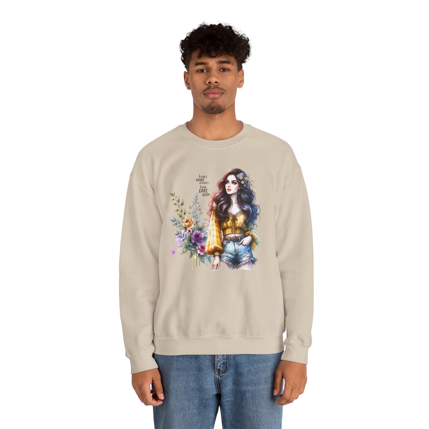 I Don't Make Mistakes, I Just Date Them Floral Graphic Crewneck Sweatshirt, Cozy Casual Wear, Boho Sweatshirt, Gift for Her, Fall Fashion Must-Have