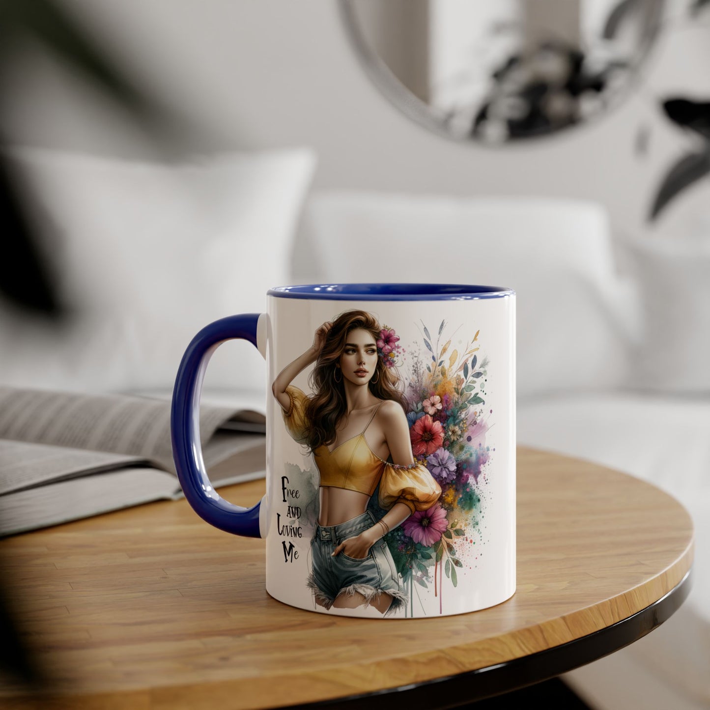 Free and Loving Me Bohemian Floral Accent Mug, Women's Gift, Coffee Mug, Inspirational Coffee Cup, Tea Lover's Mug