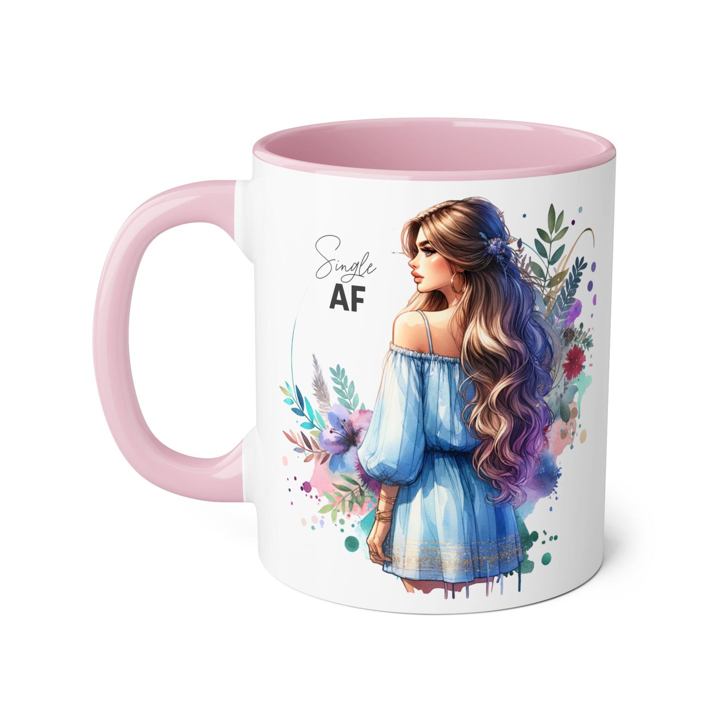 Single AF Boho Art Accent Mug, Unique Coffee Mug, Gift for Her, Floral Mug, Inspirational Mug, Perfect for Birthdays, Encouragement