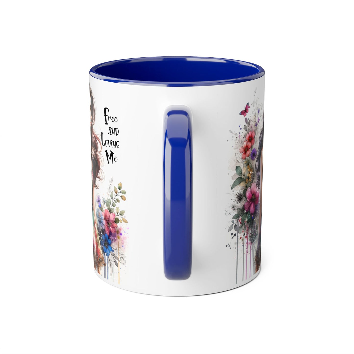 Free and Loving Me Floral Accent Mug | 11oz Coffee Cup, Gift for Her, Art Mug, Bohemian Decor, Flower Lover Gift