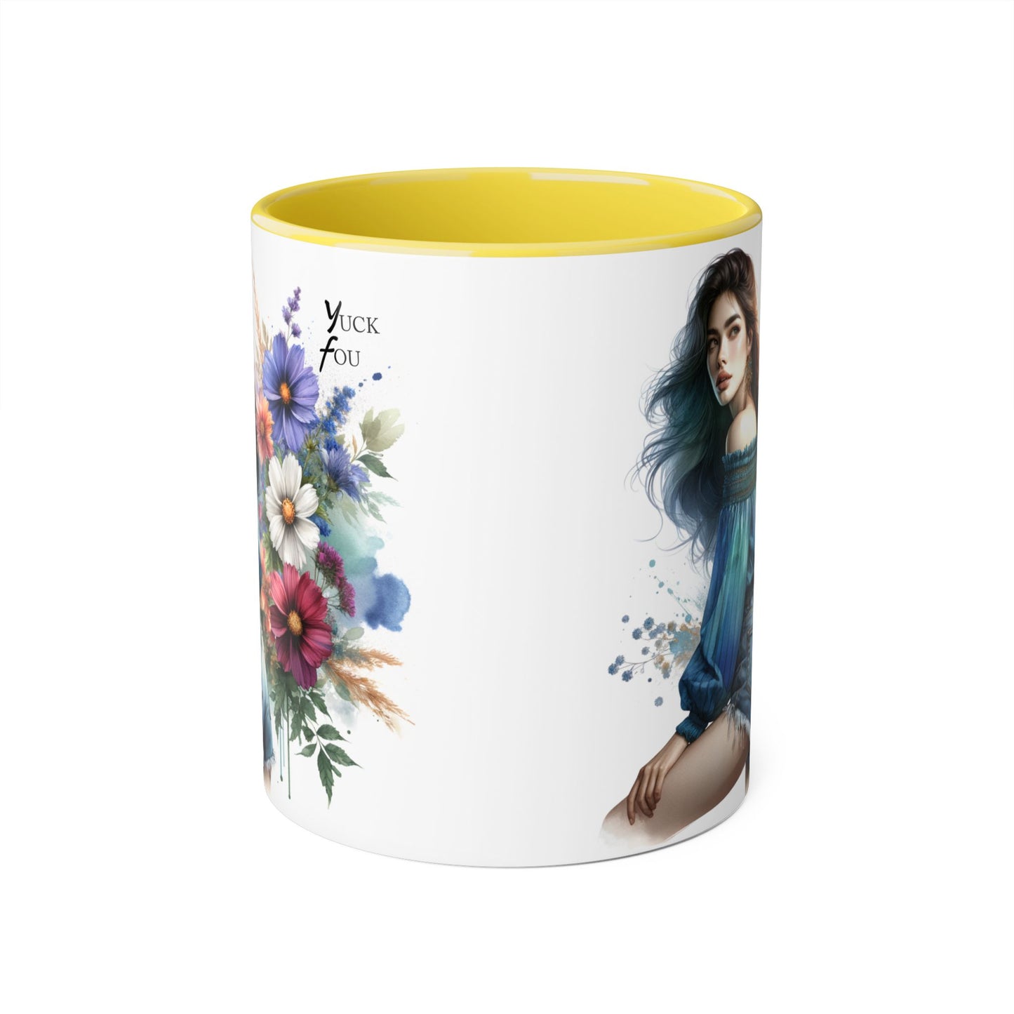 Bohemian Accent Mug - Yuck Fou Floral Design, Gift for Artists, Unique Coffee Cup, Home Decor, Stylish Drinkware