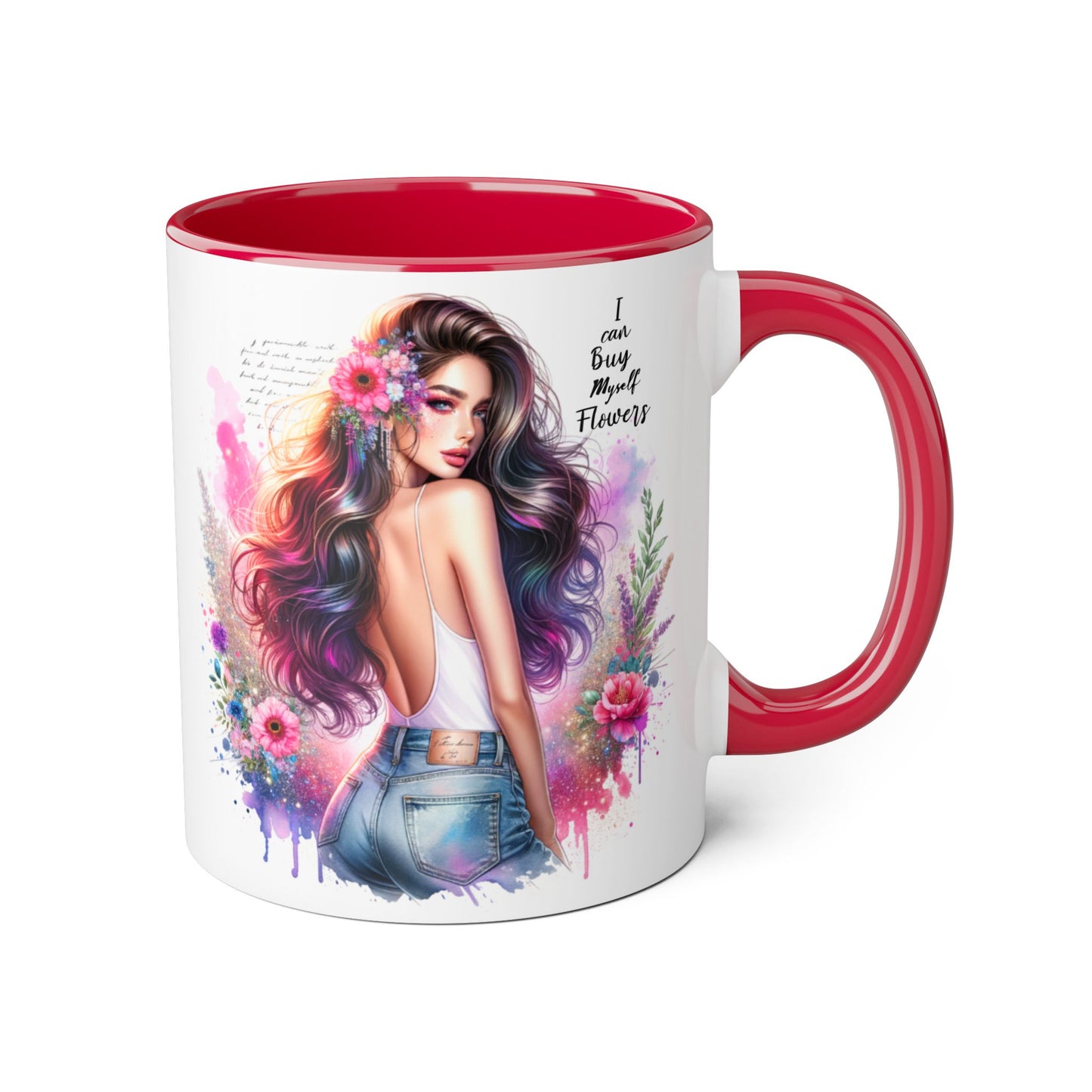 I Can Buy Myself Flowers Floral Art Coffee Mug, Botanical Gift for Her, Colorful Mug for Tea, Art Lover Present, Inspirational Quote Cup