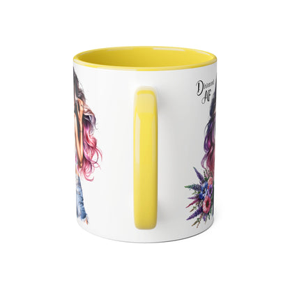 Dreamy Diva Accent Mug, Coffee Cup, Divorced AF Floral Design, Gift for Her, Unique Women’s Mug, Birthday Present, Relaxing Tea Cup