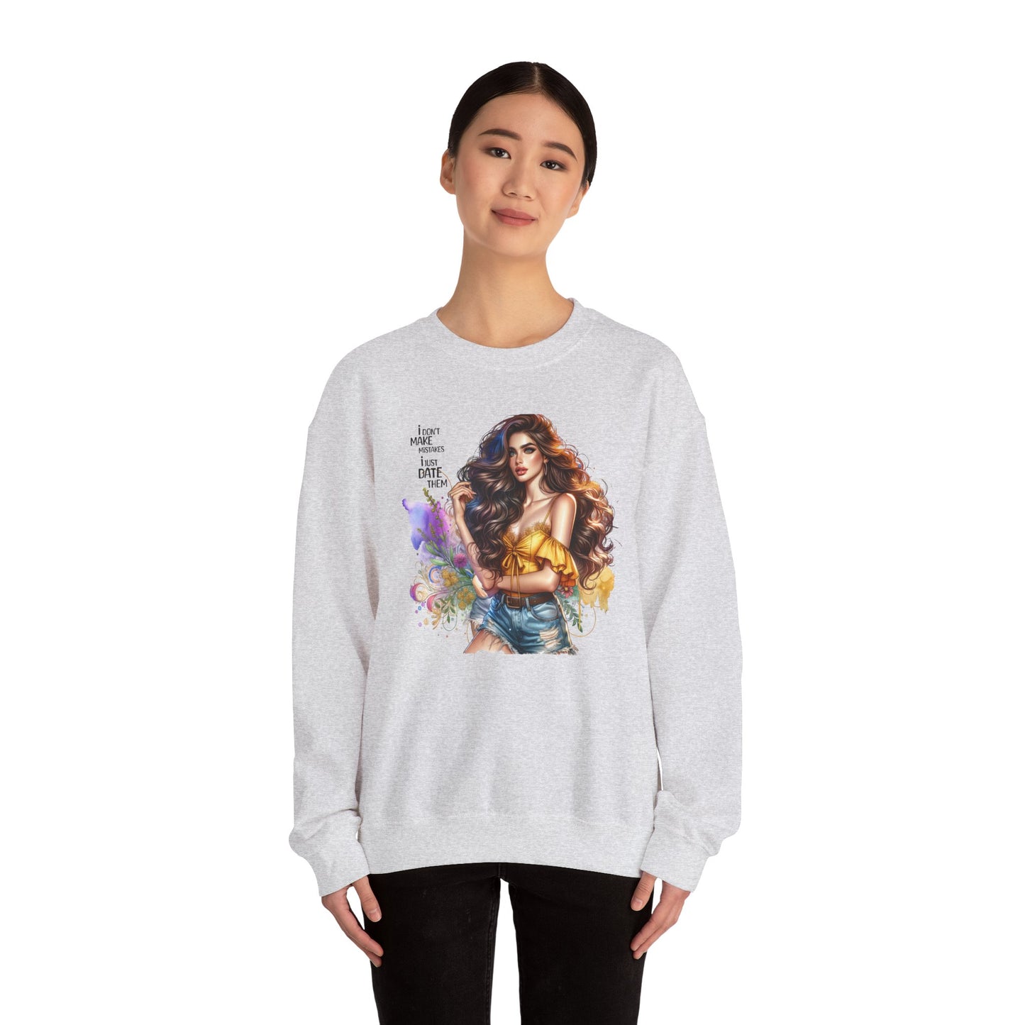 I Don`t  Make Mistakes, I Just Date Them Artistic Crewneck Sweatshirt - Perfect for Casual Outings, Gifts, Festivities, and Everyday Comfort, Featuring Colorful Designs