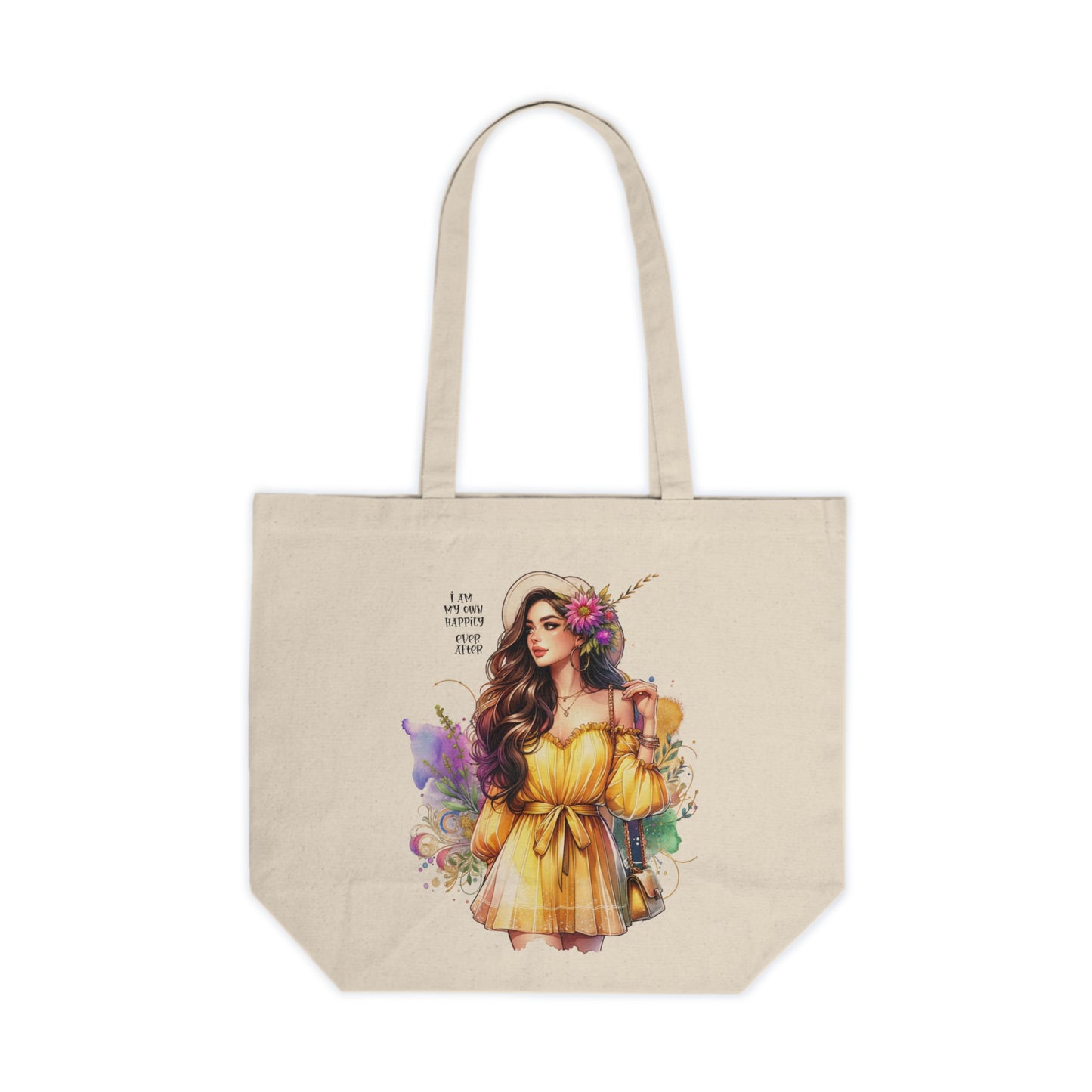 I Am My Own Happily Ever  After Chic Illustration Canvas Tote Bag | Eco-Friendly Grocery Bag, Beach Tote, Gift for Her, Market Bag, Inspirational Quote Tote