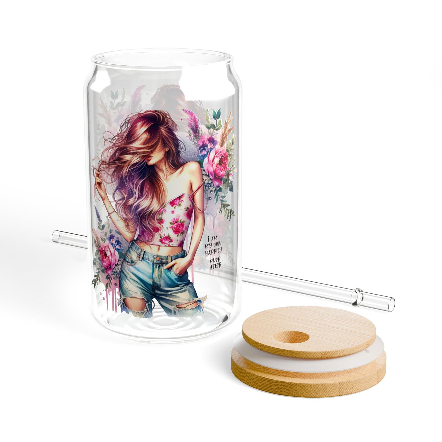 I Am My Own Happily Ever After Floral Sipper Glass, 16oz - Stylish Water Bottle for Everyday Use, Floral Drinkware, Summer Hydration, Eco-friendly Gift, Kitchen [...]