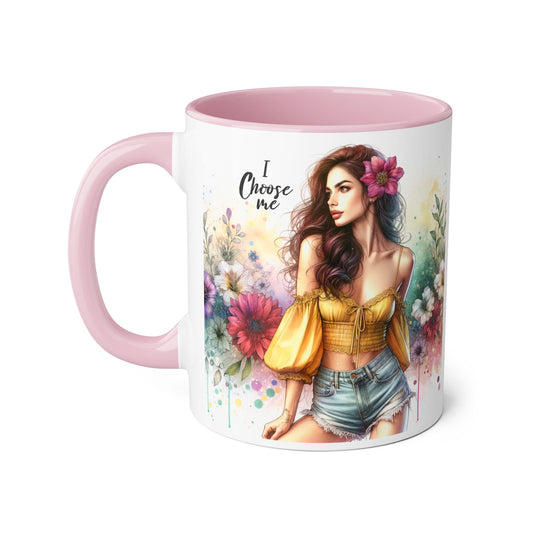 I Choose Me Floral Themed Accent Mugs, 11oz - Eco-Friendly Gift for Self-Care, Birthdays, Friends, Tea Lover, Inspirational Quotes