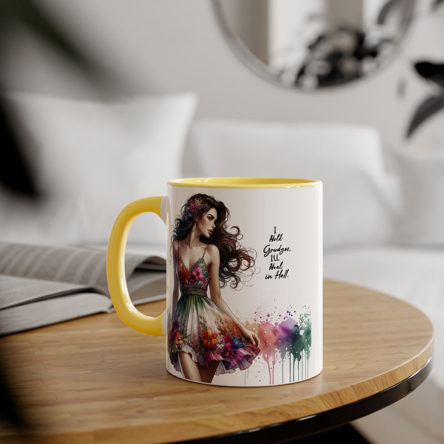 I Hold Grudges, I'll Heal in Hell Floral Art Accent Mug | Inspirational Gift for Her, Coffee Lover, Tea Time, Home Decor, Unique Birthday Present