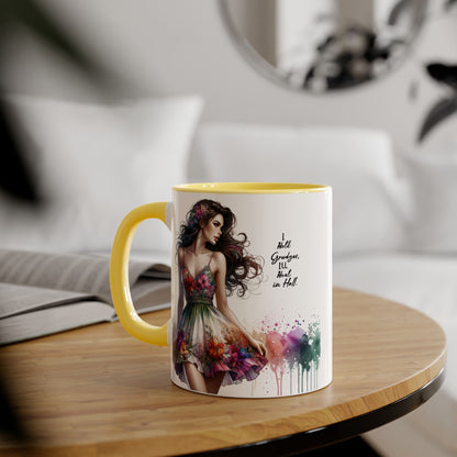I Hold Grudges, I'll Heal in Hell Floral Art Accent Mug | Inspirational Gift for Her, Coffee Lover, Tea Time, Home Decor, Unique Birthday Present