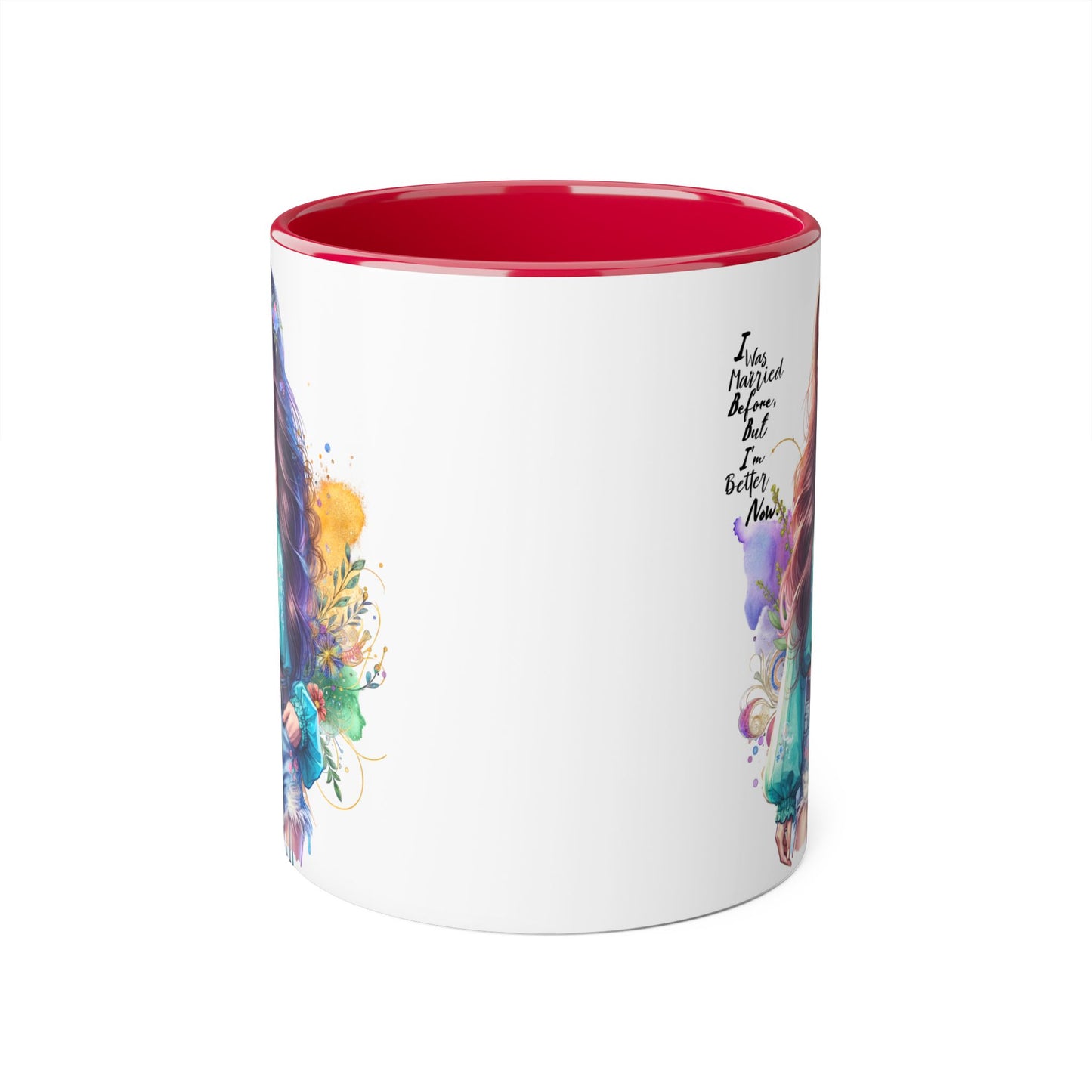 I Was Married Before But I'm Better Now Bohemian Floral Accent Mug, Inspirational Coffee Cup, Gift for Friends, Encouraging Quote, Perfect for Her, Art Lover's Mug