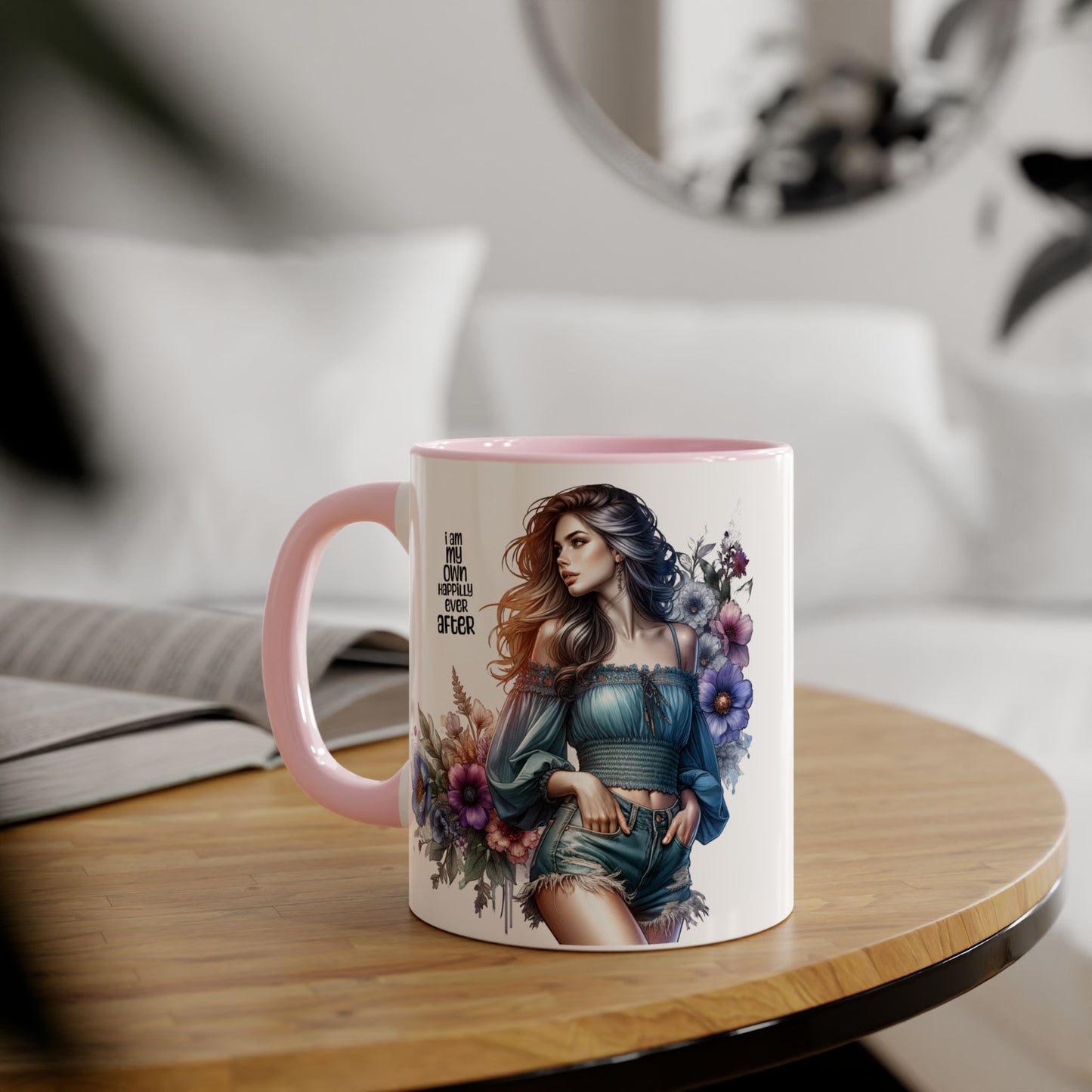 I Am My Own Happily Ever After Whimsical Floral Accent Mug - Perfect Gift for Her, Inspirational Coffee Cup, Self-Care Quotes, Boho Decor, Unique Tea Mug