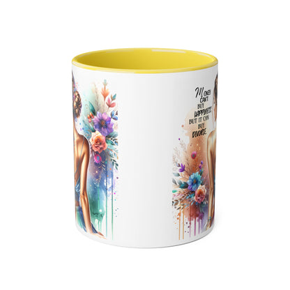 Money Can't Buy Happiness But It Can Buy Divorce Humoristic Elegant Floral Accent Mug, Inspirational Coffee Cup, Gift for Her, Self-Love Decor, Motivational Tea Mug