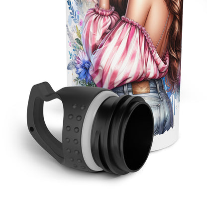 I Am My Own Happily Ever After Stylish Stainless Steel Water Bottle - Inspirational Floral Design for Fitness & Outdoor Enthusiasts
