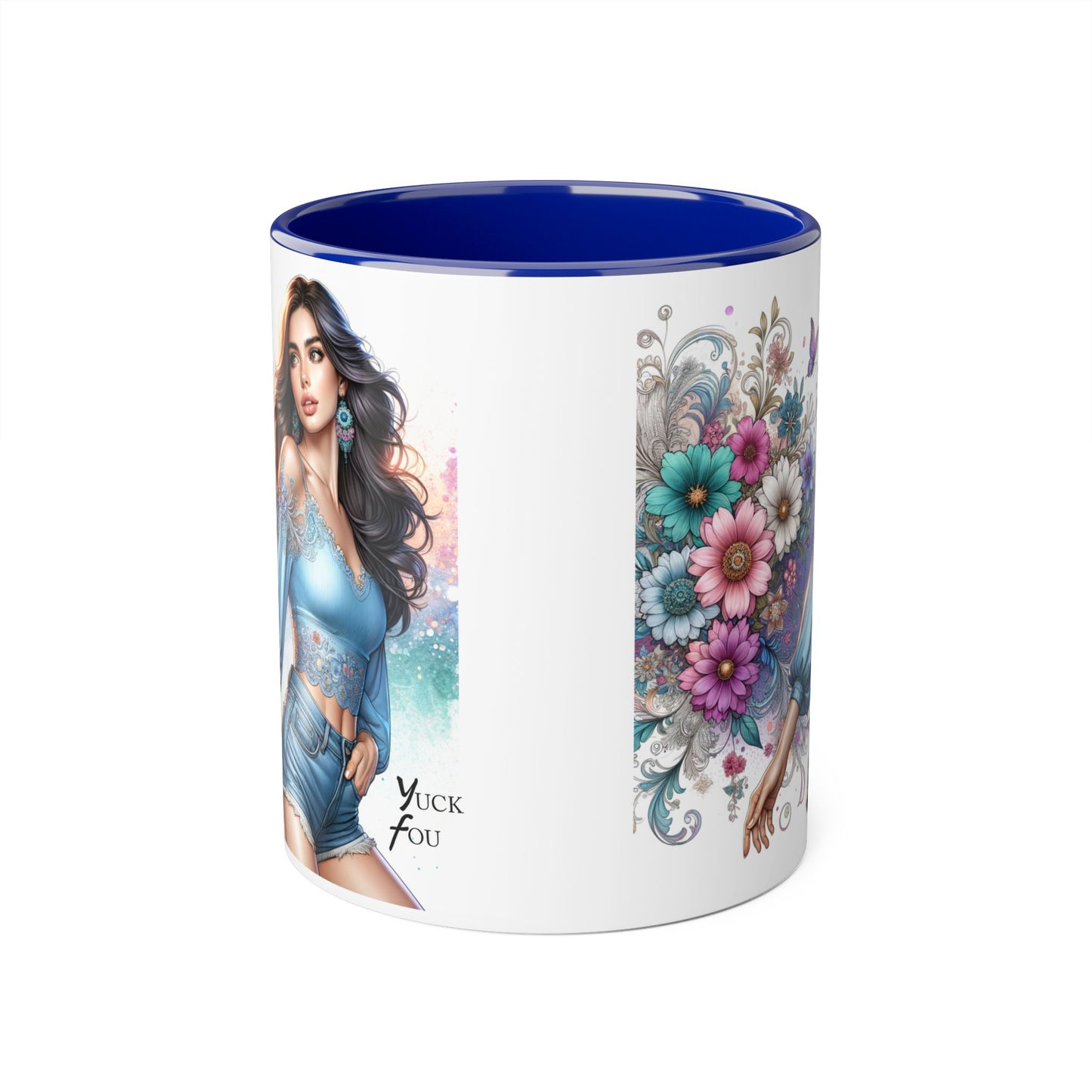 Yuck Fou Artistic Accent Mug, Floral Coffee Cup, Unique Gift for Her, Decorative Drinkware, Birthday Present, Home Décor