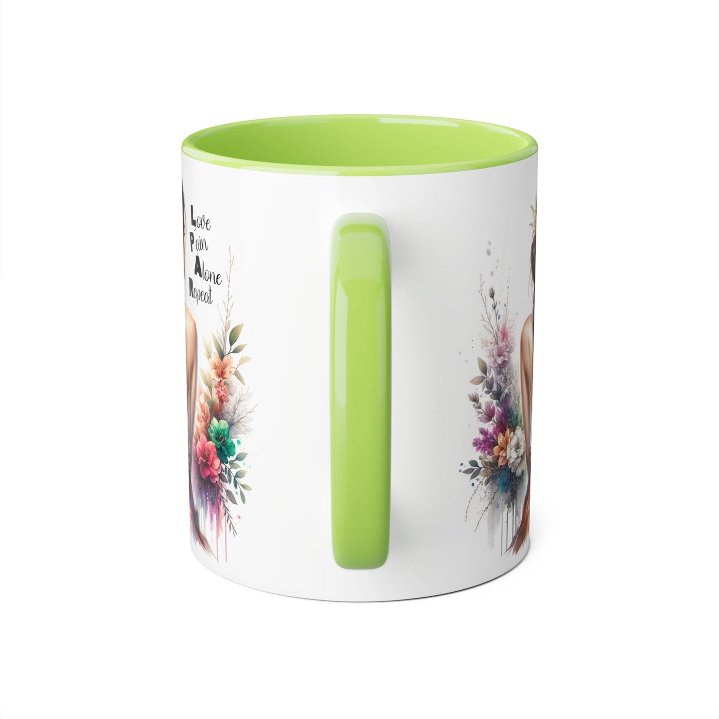 Beautiful Floral Accent Mug, Inspirational Coffee Cup, Love Pain Alone Repeat, Gift for Her, Home Decor, Bohemian Style
