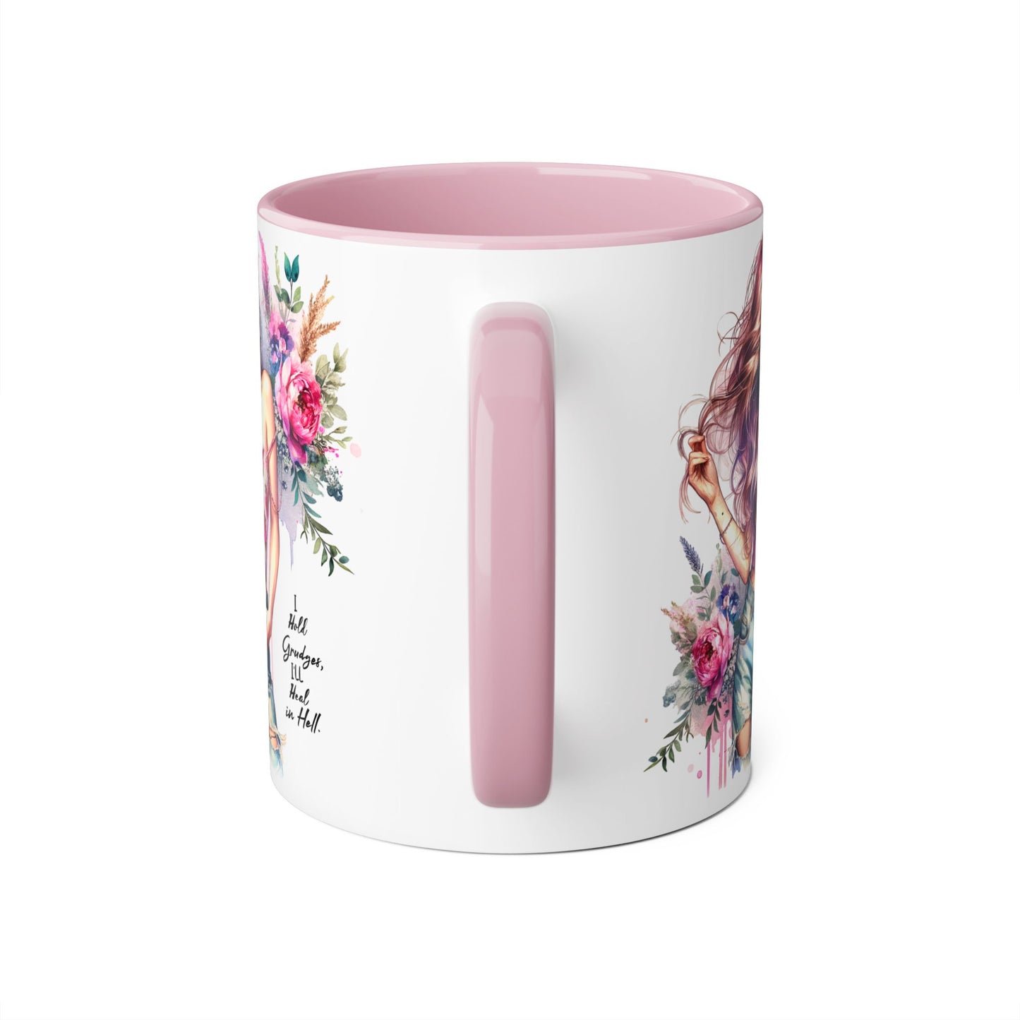 I Hold Grudges, I'll Heal in Hell  Humoristic Bohemian Floral Accent Mug - Drinkware for Tea Lovers, Coffee Enthusiasts, Gift for Friends, Home Decor, Artful Mugs
