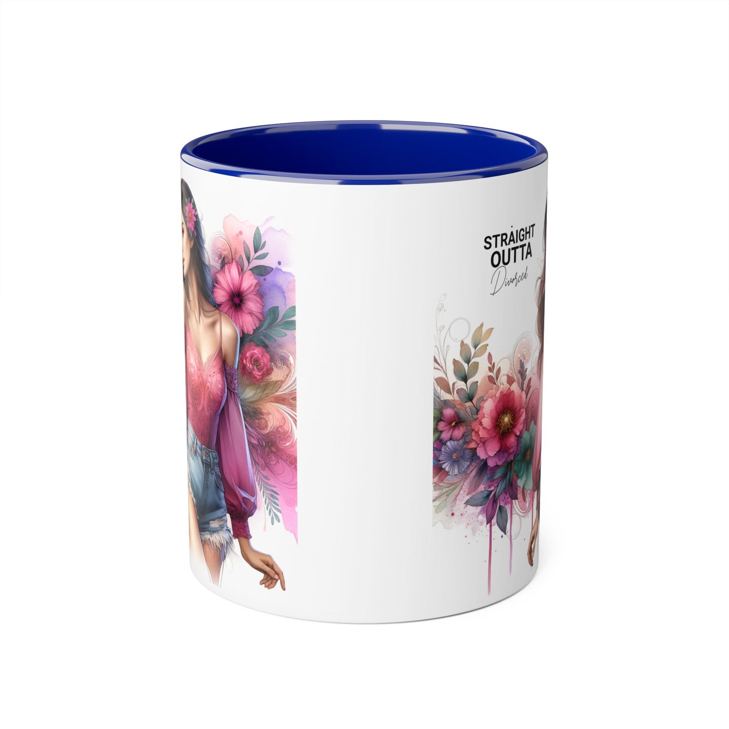 Straight Outta Divorced Humoristic Stylish Accent Mug, Floral Coffee Cup, Gifts for Her, Straight Outta, Unique Art Mug, Home Decor, Birthday Present