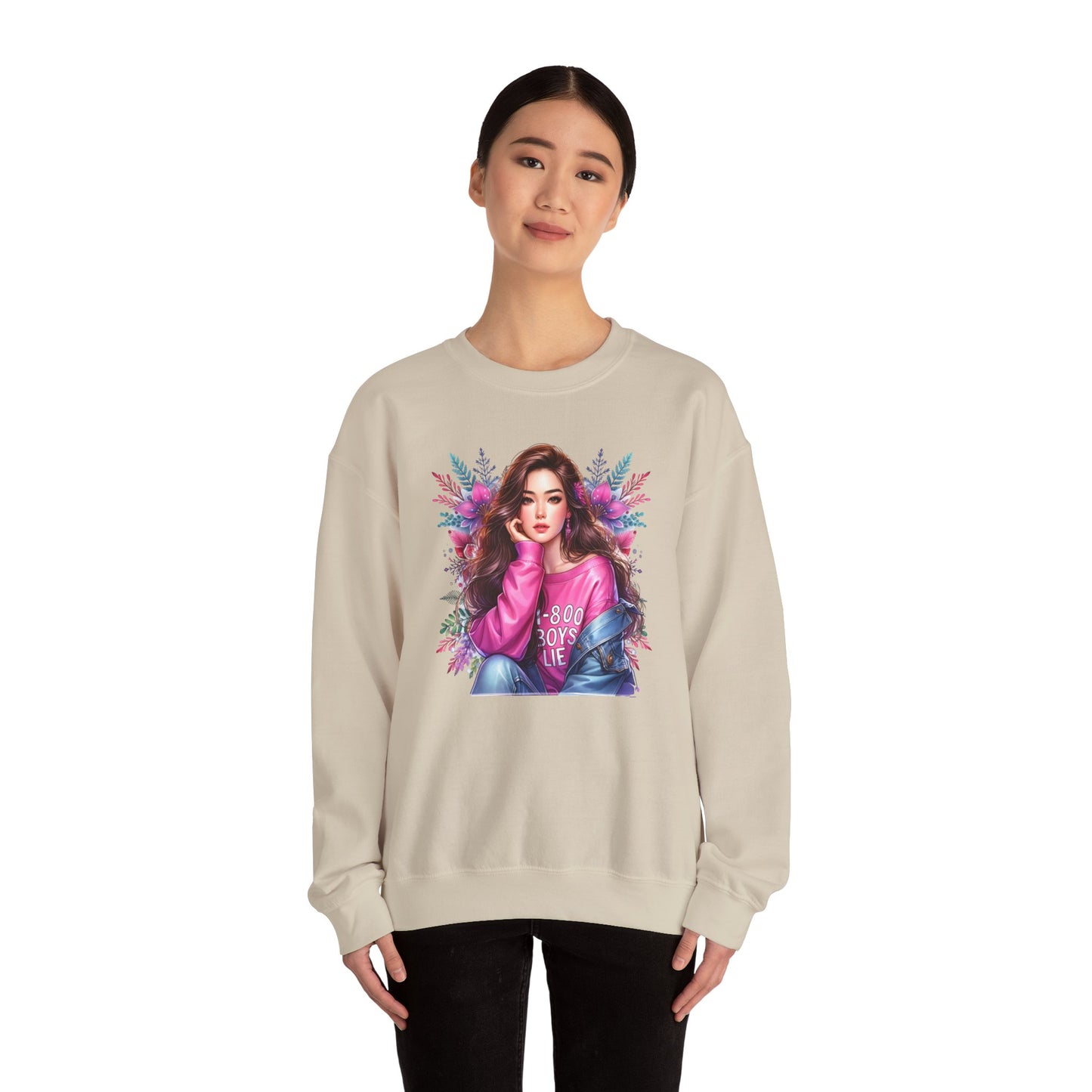 1-800-Boys-Lie Trendy Crewneck Sweatshirt - Cozy Unisex Pullover, Perfect for Casual Days, Gifts for Her, Cute Fashion Layering, Everyday Style