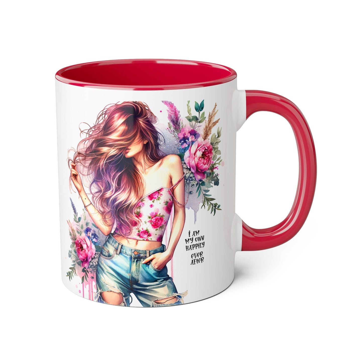 I Am My Own Happily Ever After Floral Beauty Accent Mug - Inspirational Coffee Cup, Gift for Her, Floral Mug, Motivational Drinkware, Cute Kitchen Decor