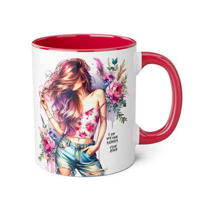 I Am My Own Happily Ever After Floral Beauty Accent Mug - Inspirational Coffee Cup, Gift for Her, Floral Mug, Motivational Drinkware, Cute Kitchen Decor