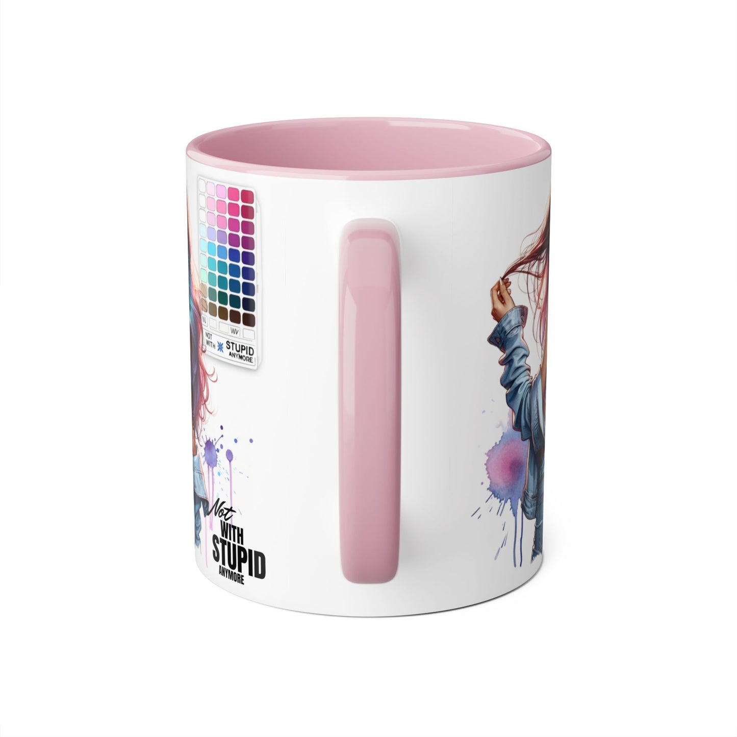 Not With Stupid Anymore Humoristic Vibrant Accent Mug - Perfect Gift for Creative Souls, Quirky Coffee Lover, Art Enthusiast, Birthday, or Just Because