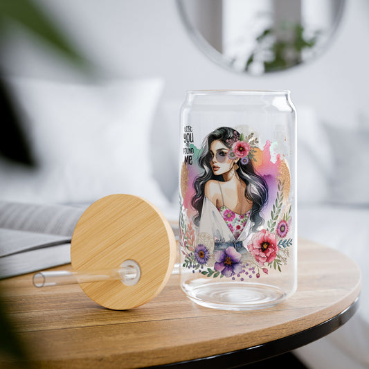 Lost You and Found Me Boho Floral Sipper Glass with Straw, 16oz, Art Glass Drinkware for Home & Parties, Vibrant Floral Design, Gift for Her, Summer Vibes